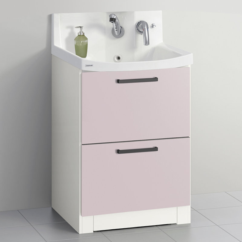 クリナップ　洗面台　ファンシオ　間口６００ｍｍ　高さ８００ｍｍ　オールスライドタイプ　体重計収納付き　取手ブラック　扉色スムースロゼ　Ｌ６０ＫＷＴＣＷＥＱＵＢＩ