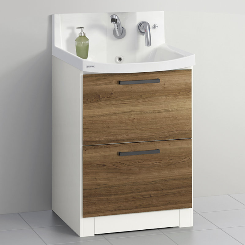 クリナップ　洗面台　ファンシオ　間口６００ｍｍ　高さ８００ｍｍ　オールスライドタイプ　体重計収納付き　取手ブラック　扉色ブラウンチェリー　Ｌ６０ＫＷＴＣＷＣ３ＢＢＩ