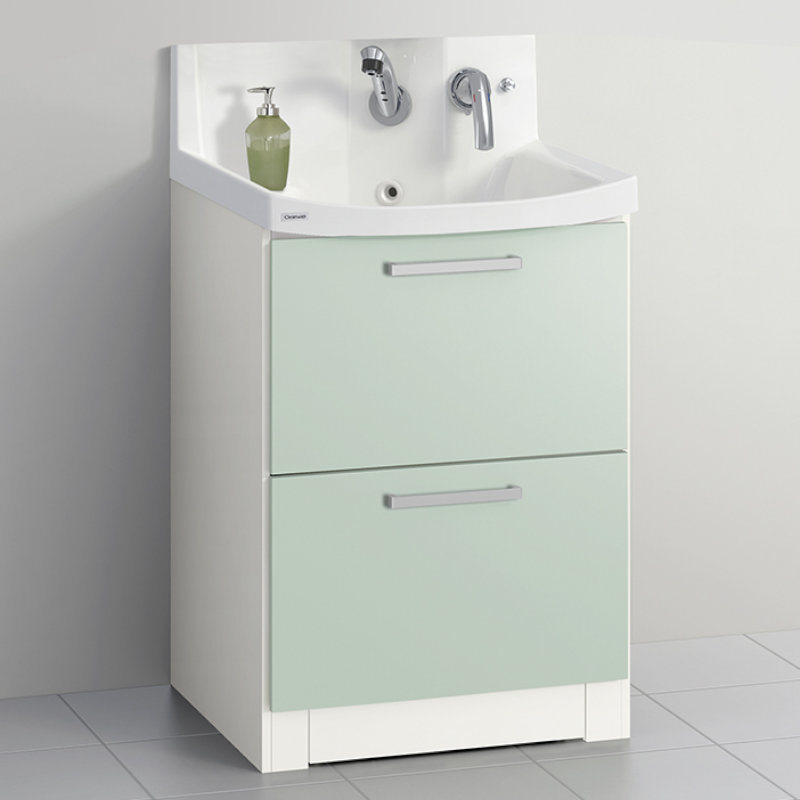 クリナップ　洗面台　ファンシオ　間口６００ｍｍ　高さ８００ｍｍ　オールスライドタイプ　体重計収納付き　取手シルバー　扉色スムースミントグリーン　Ｌ６０ＫＷＴＣＷＥＱＳＳＩ