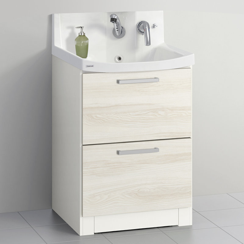 クリナップ　洗面台　ファンシオ　間口６００ｍｍ　高さ８００ｍｍ　オールスライドタイプ　体重計収納付き　取手シルバー　扉色ミルクアッシュ　Ｌ６０ＫＷＴＣＷＥ３ＭＳＩ