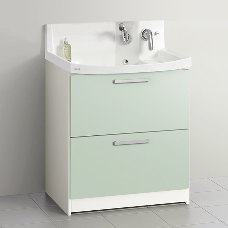 クリナップ　洗面台　ファンシオ　間口７５０ｍｍ　高さ８００ｍｍ　オールスライドタイプ　取手シルバー　扉色スムースミントグリーン　Ｌ７５ＦＷＴＣＷＥＱＳＳＩ