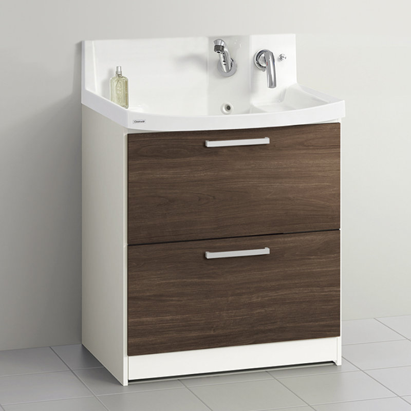 クリナップ　洗面台　ファンシオ　間口７５０ｍｍ　高さ８００ｍｍ　オールスライドタイプ　取手シルバー　扉色バーントウォールナット　Ｌ７５ＦＷＴＣＷＣ３ＬＳＩ