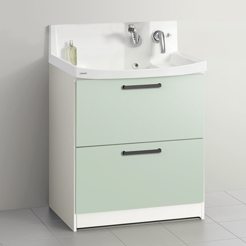 クリナップ　洗面台　ファンシオ　間口７５０ｍｍ　高さ８５０ｍｍ　オールスライドタイプ　取手ブラック　扉色スムースミントグリーン　Ｈ７５ＦＷＴＣＷＥＱＳＢＩ