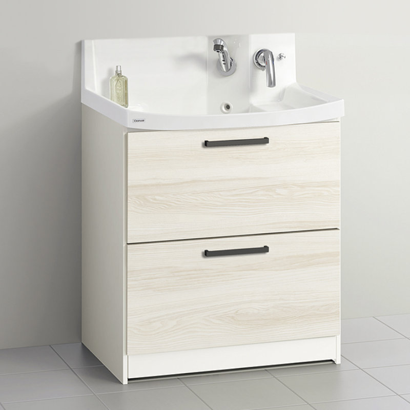 クリナップ　洗面台　ファンシオ　間口７５０ｍｍ　高さ８５０ｍｍ　オールスライドタイプ　取手ブラック　扉色ミルクアッシュ　Ｈ７５ＦＷＴＣＷＥ３ＭＢＩ