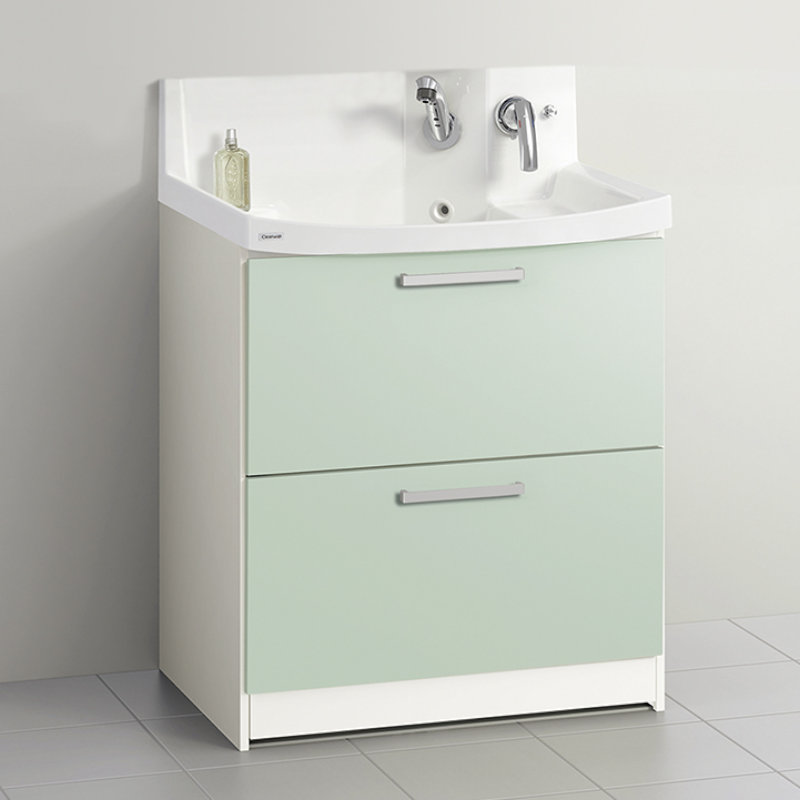 クリナップ　洗面台　ファンシオ　間口７５０ｍｍ　高さ８５０ｍｍ　オールスライドタイプ　取手シルバー　扉色スムースミントグリーン　Ｈ７５ＦＷＴＣＷＥＱＳＳＩ
