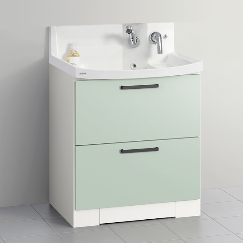 クリナップ　洗面台　ファンシオ　間口７５０ｍｍ　高さ８００ｍｍ　オールスライドタイプ　体重計収納付き　取手ブラック　扉色スムースミントグリーン　Ｌ７５ＫＷＴＣＷＥＱＳＢＩ