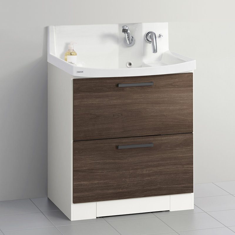 クリナップ　洗面台　ファンシオ　間口７５０ｍｍ　高さ８００ｍｍ　オールスライドタイプ　体重計収納付き　取手ブラック　扉色バーントウォールナット　Ｌ７５ＫＷＴＣＷＣ３ＬＢＩ