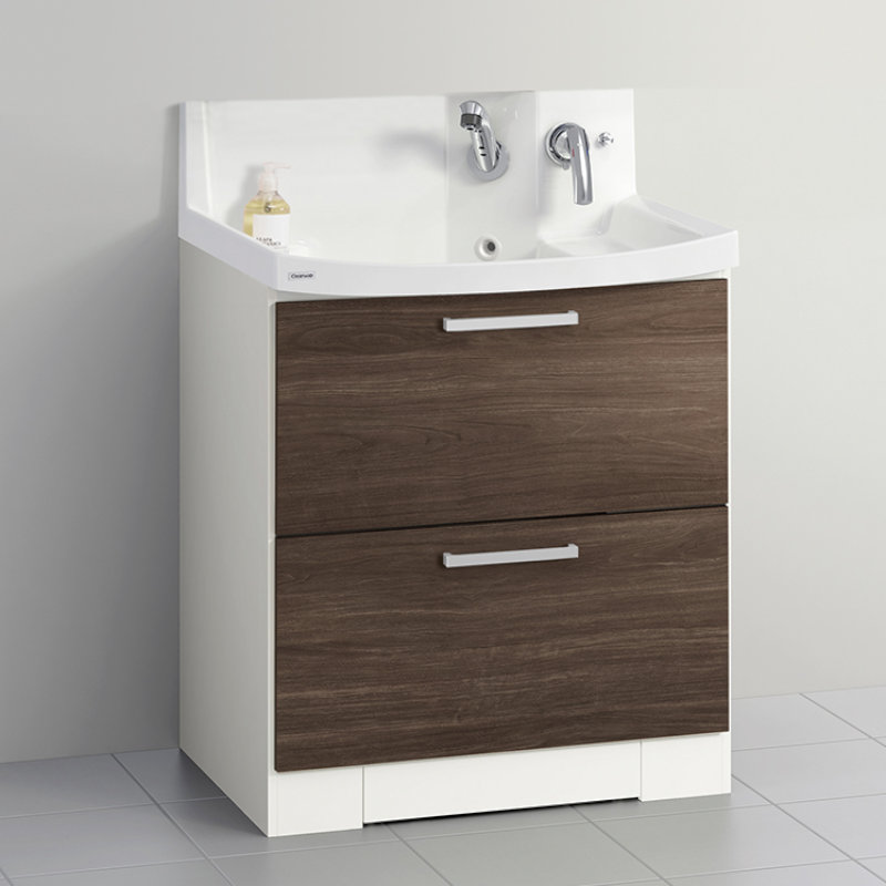 クリナップ　洗面台　ファンシオ　間口７５０ｍｍ　高さ８００ｍｍ　オールスライドタイプ　体重計収納付き　取手シルバー　扉色バーントウォールナット　Ｌ７５ＫＷＴＣＷＣ３ＬＳＩ