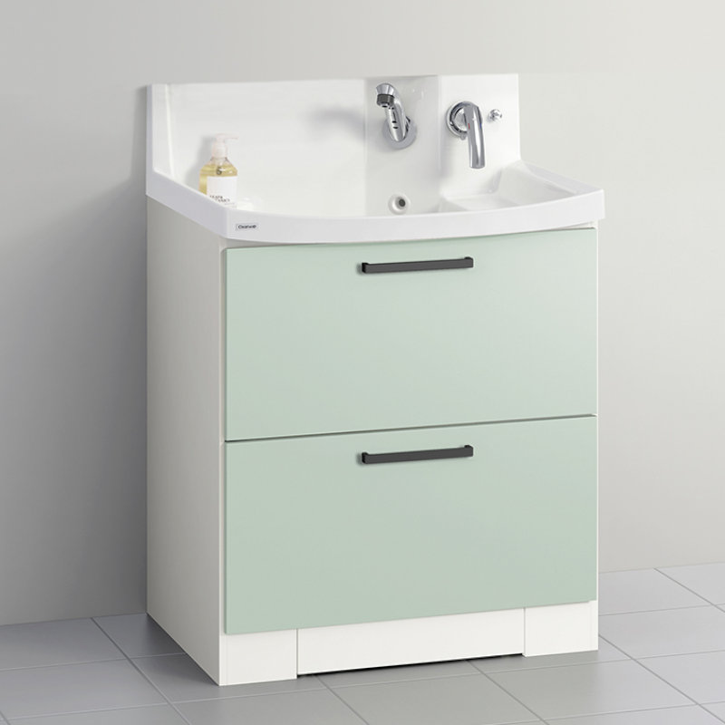 クリナップ　洗面台　ファンシオ　間口７５０ｍｍ　高さ８５０ｍｍ　オールスライドタイプ　体重計収納付き　寒冷地用　取手ブラック　扉色スムースミントグリーン　Ｈ７５ＫＷＴＣＷＥＱＳＢＧ