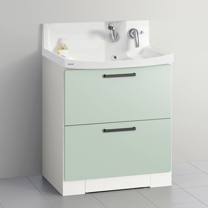 クリナップ　洗面台　ファンシオ　間口７５０ｍｍ　高さ８５０ｍｍ　オールスライドタイプ　体重計収納付き　取手ブラック　扉色スムースミントグリーン　Ｈ７５ＫＷＴＣＷＥＱＳＢＩ
