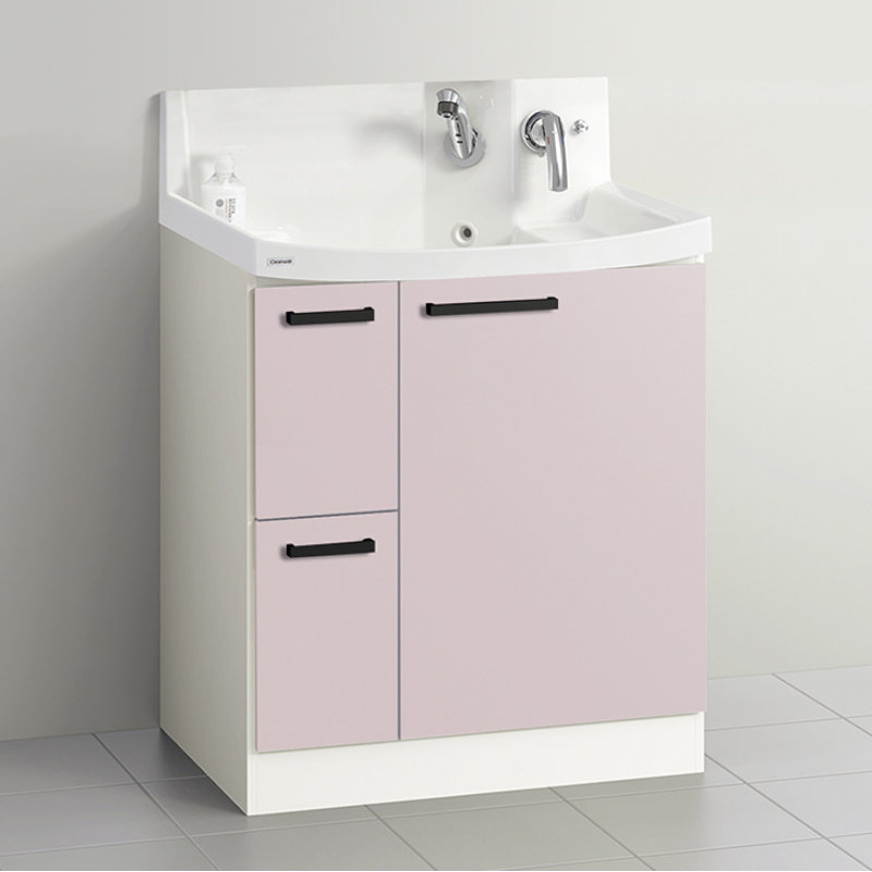 クリナップ　洗面台　ファンシオ　間口７５０ｍｍ　高さ８００ｍｍ　引出しタイプ　取手ブラック　扉色スムースロゼ　Ｌ７５２ＷＴＣＷＥＱＵＢＩ