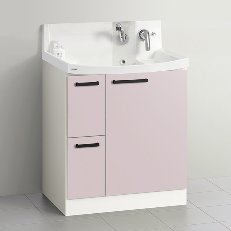 クリナップ　洗面台　ファンシオ　間口７５０ｍｍ　高さ８５０ｍｍ　引出しタイプ　取手ブラック　扉色スムースロゼ　Ｈ７５２ＷＴＣＷＥＱＵＢＩ