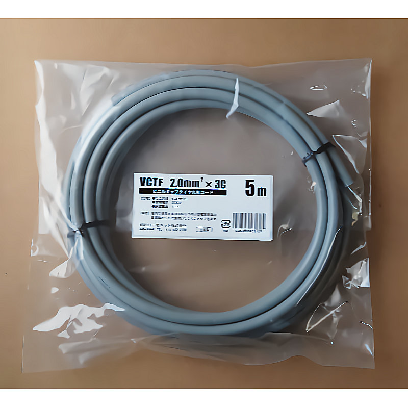 協和ハーモネット　ビニルキャブタイヤ丸型コード　ＶＣＴＦ　２．０ＳＱ×３Ｃ　５ｍ