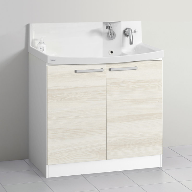 クリナップ　洗面台　ファンシオ　間口９００ｍｍ　高さ８００ｍｍ　開きタイプ　寒冷地用　取手シルバー　扉色ミルクアッシュ　Ｌ９０ＴＮＴＣＷＥ３ＭＳＧ