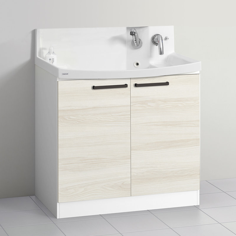 クリナップ　洗面台　ファンシオ　間口９００ｍｍ　高さ８５０ｍｍ　開きタイプ　取手ブラック　扉色ミルクアッシュ　Ｈ９０ＴＮＴＣＷＥ３ＭＢＩ