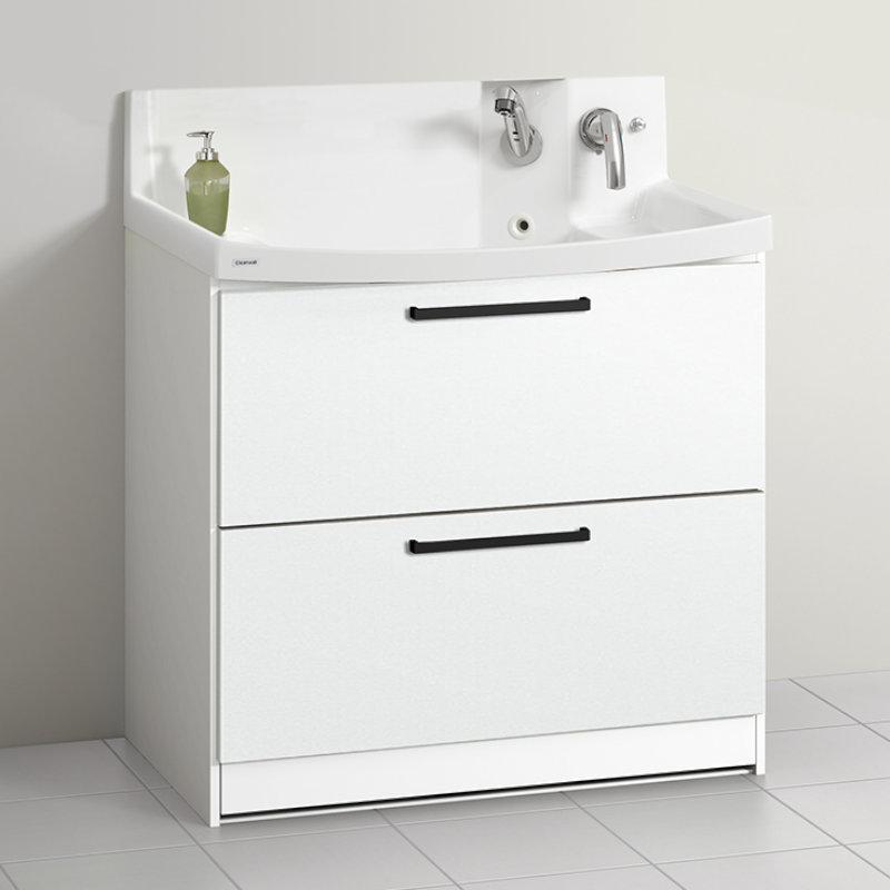 クリナップ　洗面台　ファンシオ　間口９００ｍｍ　高さ８００ｍｍ　オールスライドタイプ　取手ブラック　扉色スムースホワイト　Ｌ９０ＦＷＴＣＷＥＱＴＢＩ