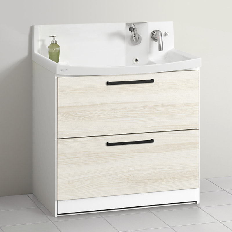 クリナップ　洗面台　ファンシオ　間口９００ｍｍ　高さ８００ｍｍ　オールスライドタイプ　取手ブラック　扉色ミルクアッシュ　Ｌ９０ＦＷＴＣＷＥ３ＭＢＩ