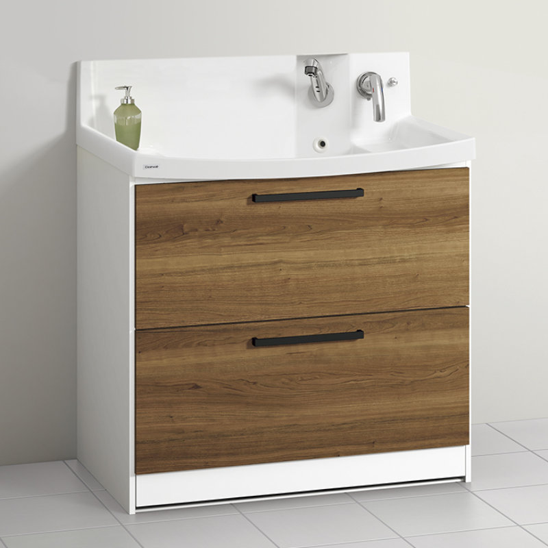 クリナップ　洗面台　ファンシオ　間口９００ｍｍ　高さ８００ｍｍ　オールスライドタイプ　取手ブラック　扉色ブラウンチェリー　Ｌ９０ＦＷＴＣＷＣ３ＢＢＩ