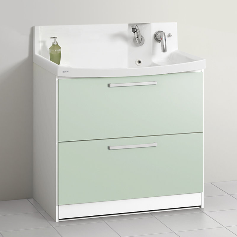 クリナップ　洗面台　ファンシオ　間口９００ｍｍ　高さ８５０ｍｍ　オールスライドタイプ　取手シルバー　扉色スムースミントグリーン　Ｈ９０ＦＷＴＣＷＥＱＳＳＩ