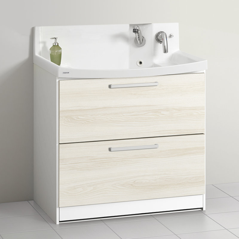 クリナップ　洗面台　ファンシオ　間口９００ｍｍ　高さ８５０ｍｍ　オールスライドタイプ　取手シルバー　扉色ミルクアッシュ　Ｈ９０ＦＷＴＣＷＥ３ＭＳＩ