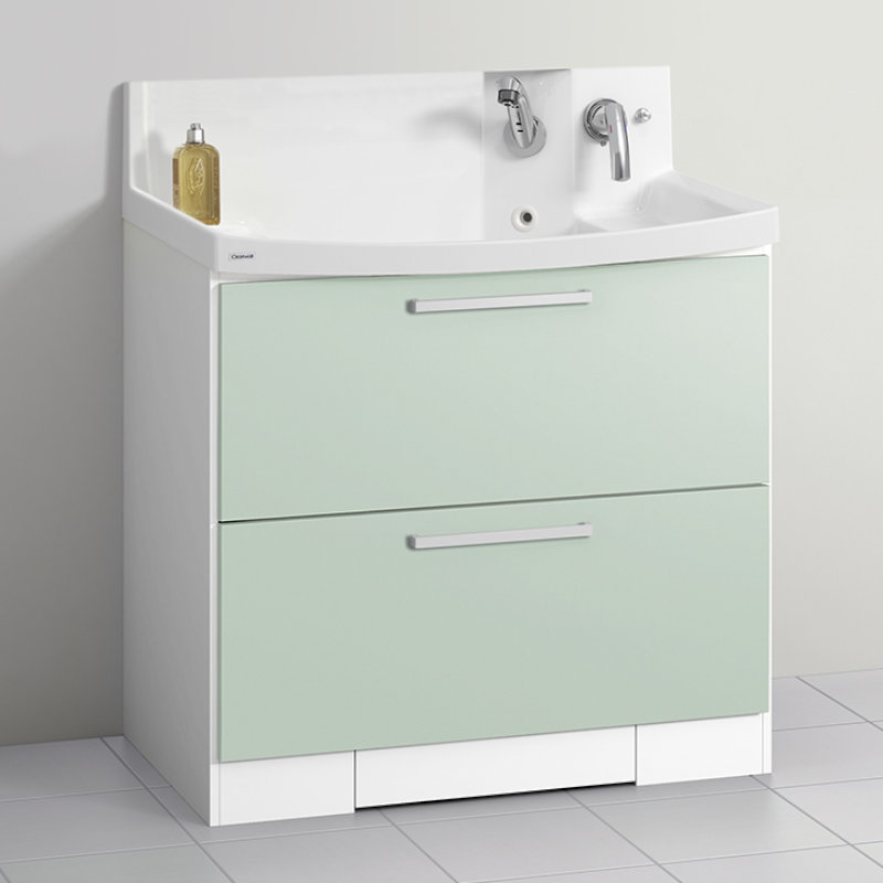 クリナップ　洗面台　ファンシオ　間口９００ｍｍ　高さ８００ｍｍ　オールスライドタイプ　体重計収納付き　取手シルバー　扉色スムースミントグリーン　Ｌ９０ＫＷＴＣＷＥＱＳＳＩ