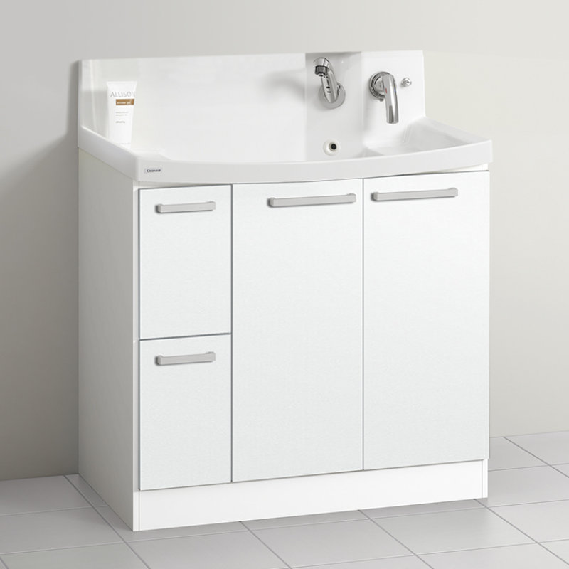 クリナップ　洗面台　ファンシオ　間口９００ｍｍ　高さ８００ｍｍ　引出しタイプ　寒冷地用　取手シルバー　扉色スムースホワイト　Ｌ９０２ＷＴＣＷＥＱＴＳＧ