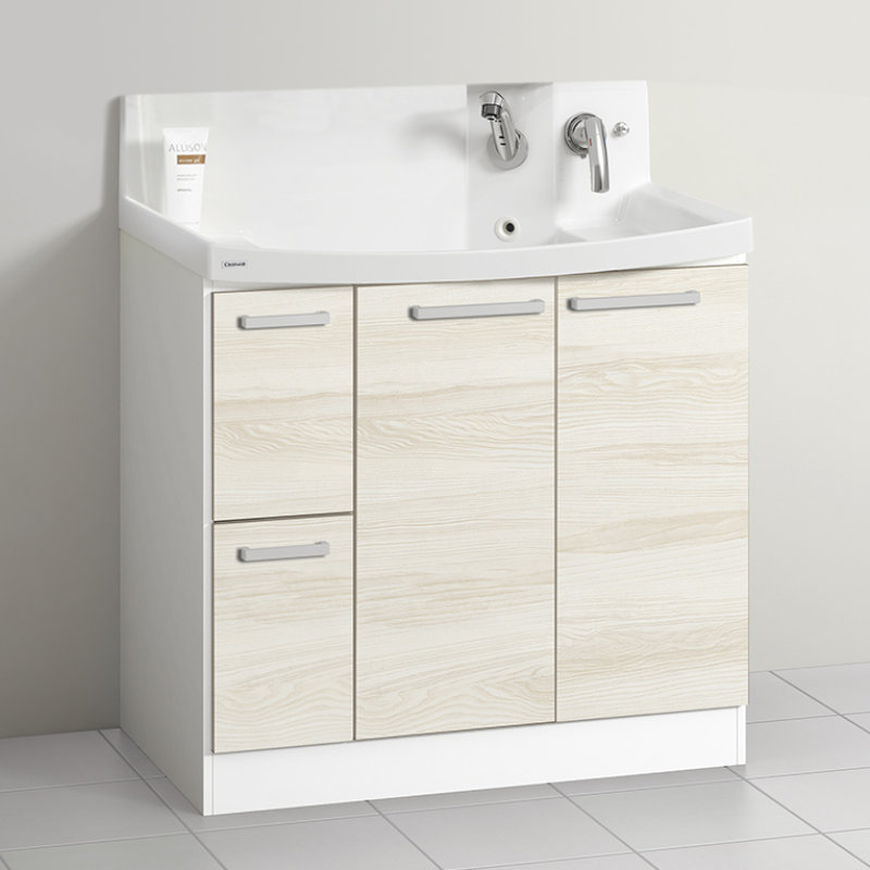 クリナップ　洗面台　ファンシオ　間口９００ｍｍ　高さ８００ｍｍ　引出しタイプ　取手シルバー　扉色ミルクアッシュ　Ｌ９０２ＷＴＣＷＥ３ＭＳＩ