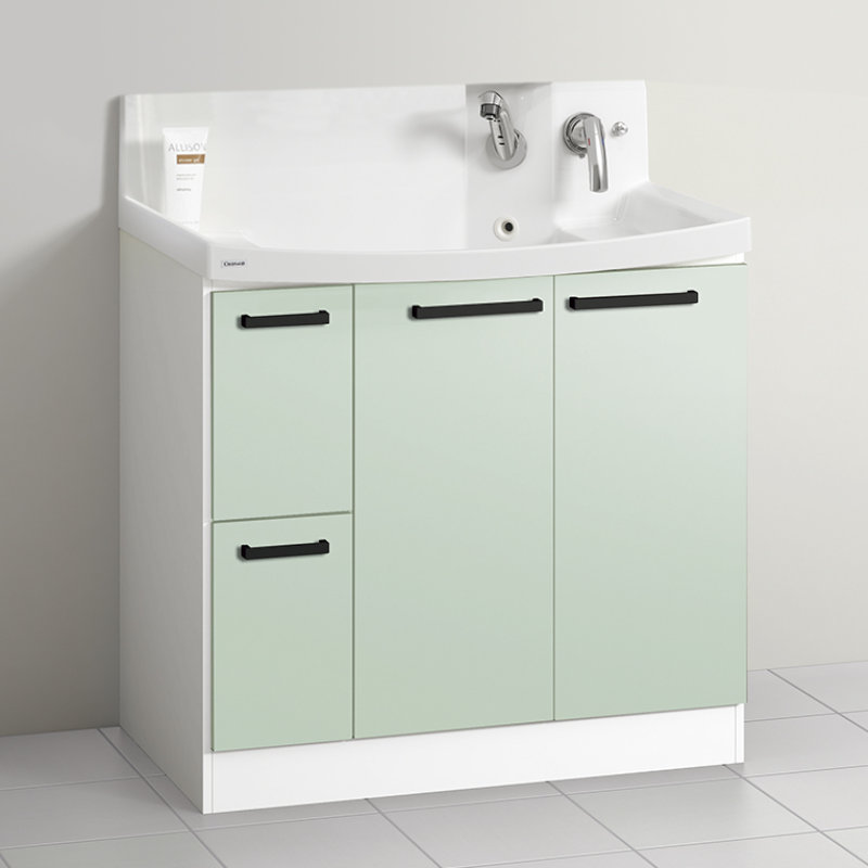 クリナップ　洗面台　ファンシオ　間口９００ｍｍ　高さ８５０ｍｍ　引出しタイプ　取手ブラック　扉色スムースミントグリーン　Ｈ９０２ＷＴＣＷＥＱＳＢＩ