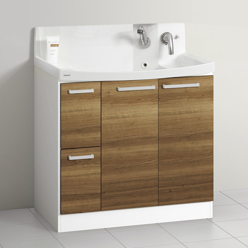 クリナップ　洗面台　ファンシオ　間口９００ｍｍ　高さ８５０ｍｍ　引出しタイプ　取手シルバー　扉色ブラウンチェリー　Ｈ９０２ＷＴＣＷＣ３ＢＳＩ