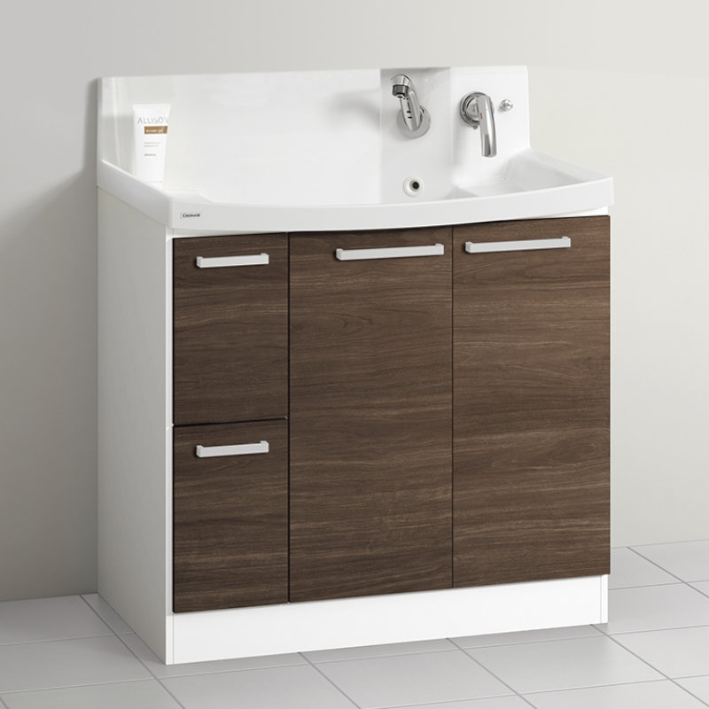 クリナップ　洗面台　ファンシオ　間口９００ｍｍ　高さ８５０ｍｍ　引出しタイプ　取手シルバー　扉色バーントウォールナット　Ｈ９０２ＷＴＣＷＣ３ＬＳＩ