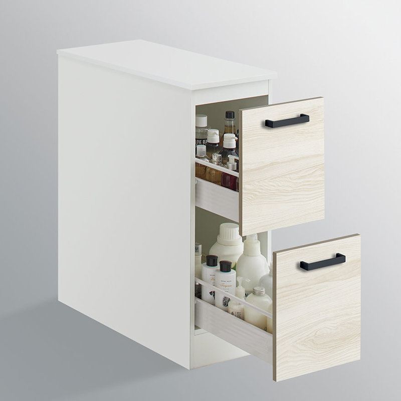 クリナップ　洗面台　ファンシオ　サイドキャビネット　間口２５０ｍｍ　高さ８２５ｍｍ　引出しタイプ　取手ブラック　扉色ミルクアッシュ　ＮＦＳＣ２５ＨＢＨＥ３ＭＢ