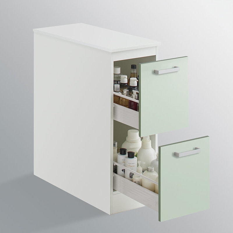 クリナップ　洗面台　ファンシオ　サイドキャビネット　間口２５０ｍｍ　高さ８２５ｍｍ　引出しタイプ　取手シルバー　扉色スムースミントグリーン　ＮＦＳＣ２５ＨＢＨＥＱＳＳ