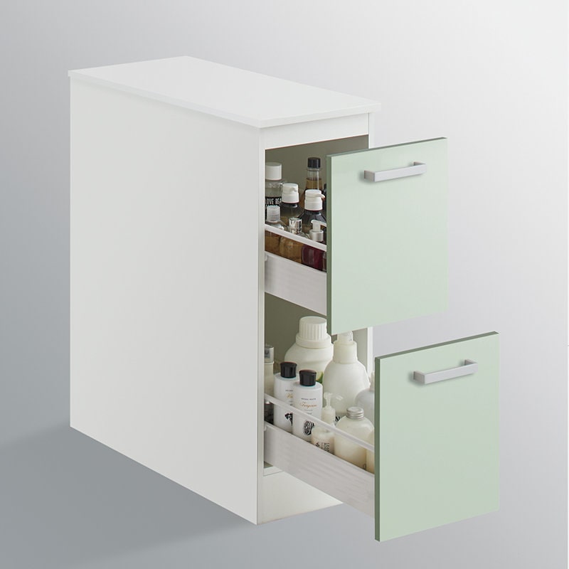 クリナップ　洗面台　ファンシオ　サイドキャビネット　間口２５０ｍｍ　高さ７７５ｍｍ　引出しタイプ　取手シルバー　扉色スムースミントグリーン　ＮＦＳＣ２５ＬＢＨＥＱＳＳ