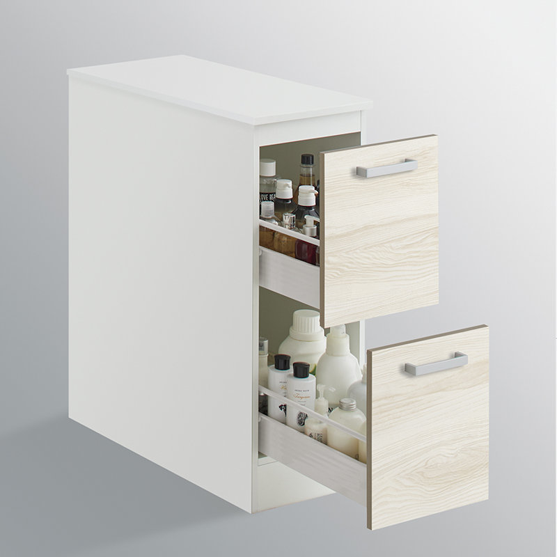 クリナップ　洗面台　ファンシオ　サイドキャビネット　間口２５０ｍｍ　高さ７７５ｍｍ　引出しタイプ　取手シルバー　扉色ミルクアッシュ　ＮＦＳＣ２５ＬＢＨＥ３ＭＳ