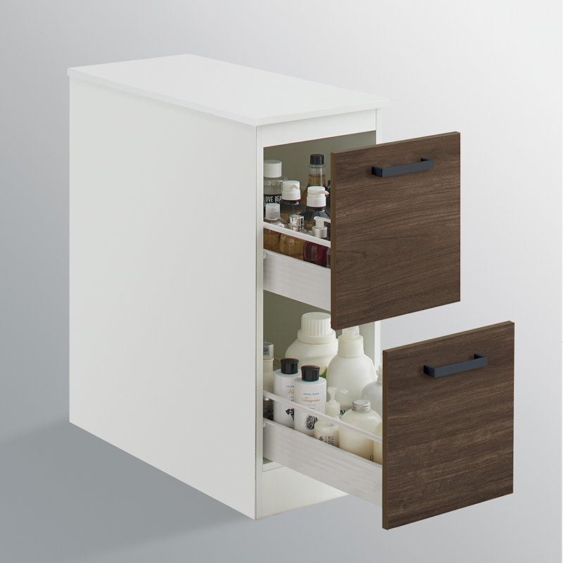 クリナップ　洗面台　ファンシオ　サイドキャビネット　間口３００ｍｍ　高さ８２５ｍｍ　引出しタイプ　取手ブラック　扉色バーントウォールナット　ＮＦＳＣ３０ＨＢＨＣ３ＬＢ