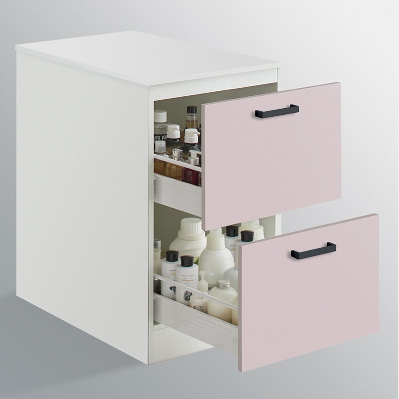 クリナップ　洗面台　ファンシオ　サイドキャビネット　間口４５０ｍｍ　高さ８２５ｍｍ　引出しタイプ　取手ブラック　扉色スムースロゼ　ＮＦＳＣ４５ＨＢＨＥＱＵＢ