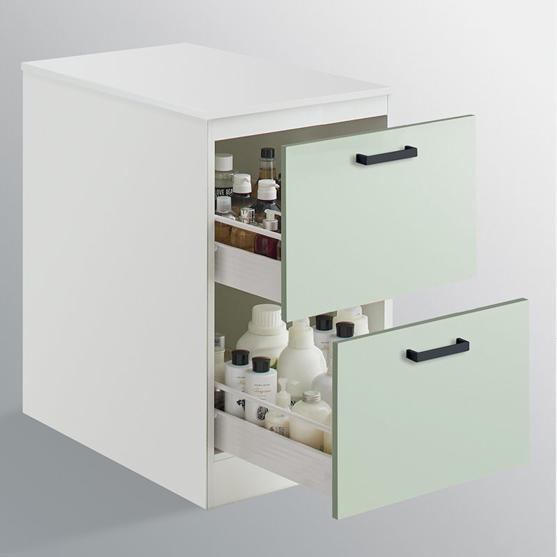 クリナップ　洗面台　ファンシオ　サイドキャビネット　間口４５０ｍｍ　高さ８２５ｍｍ　引出しタイプ　取手ブラック　扉色スムースミントグリーン　ＮＦＳＣ４５ＨＢＨＥＱＳＢ