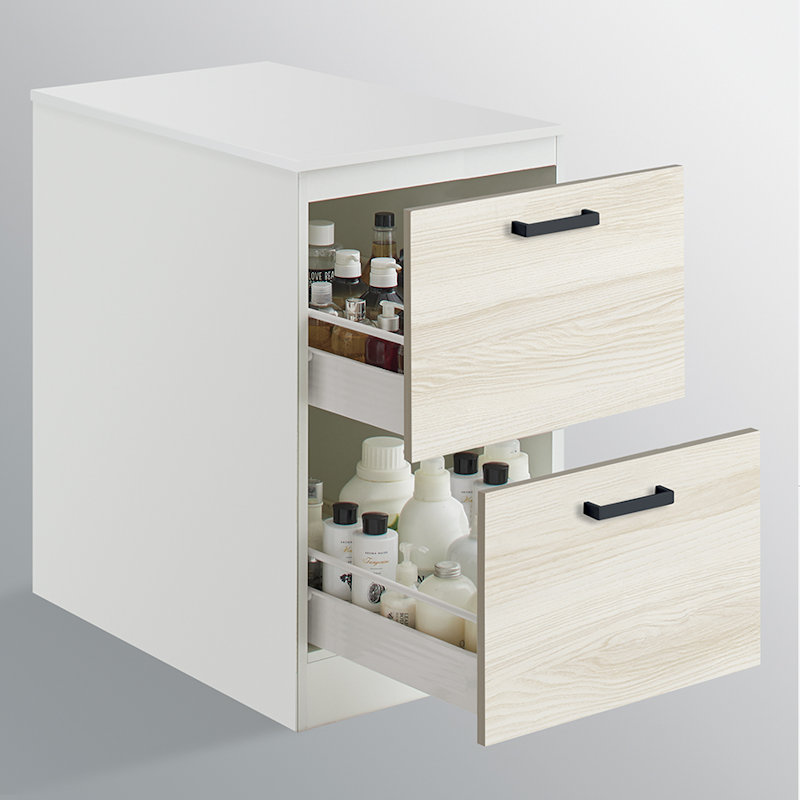 クリナップ　洗面台　ファンシオ　サイドキャビネット　間口４５０ｍｍ　高さ８２５ｍｍ　引出しタイプ　取手ブラック　扉色ミルクアッシュ　ＮＦＳＣ４５ＨＢＨＥ３ＭＢ