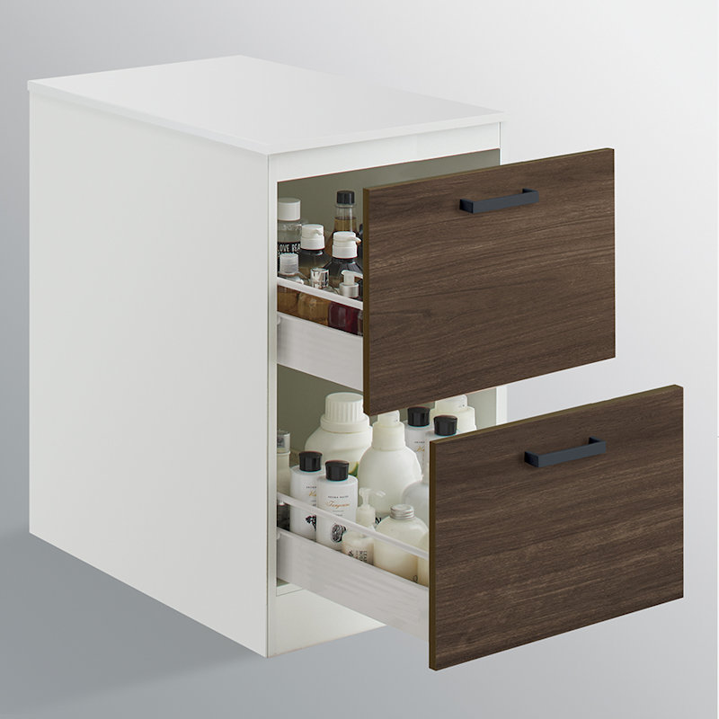 クリナップ　洗面台　ファンシオ　サイドキャビネット　間口４５０ｍｍ　高さ８２５ｍｍ　引出しタイプ　取手ブラック　扉色バーントウォールナット　ＮＦＳＣ４５ＨＢＨＣ３ＬＢ