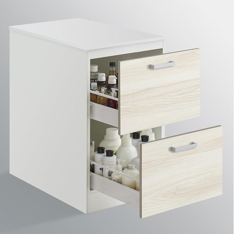 クリナップ　洗面台　ファンシオ　サイドキャビネット　間口４５０ｍｍ　高さ８２５ｍｍ　引出しタイプ　取手シルバー　扉色ミルクアッシュ　ＮＦＳＣ４５ＨＢＨＥ３ＭＳ