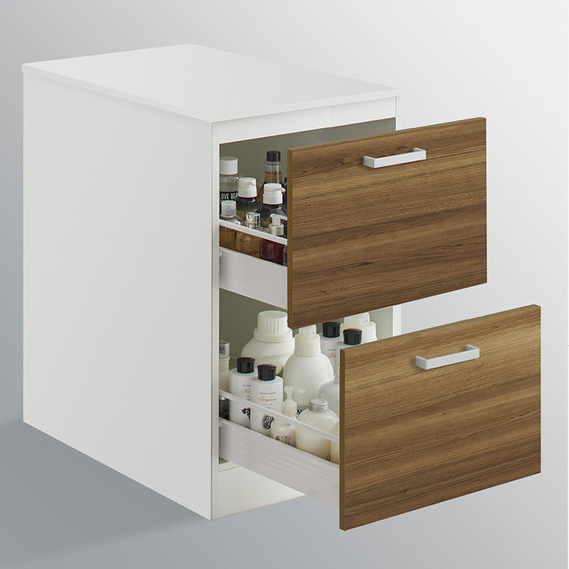 クリナップ　洗面台　ファンシオ　サイドキャビネット　間口４５０ｍｍ　高さ８２５ｍｍ　引出しタイプ　取手シルバー　扉色ブラウンチェリー　ＮＦＳＣ４５ＨＢＨＣ３ＢＳ