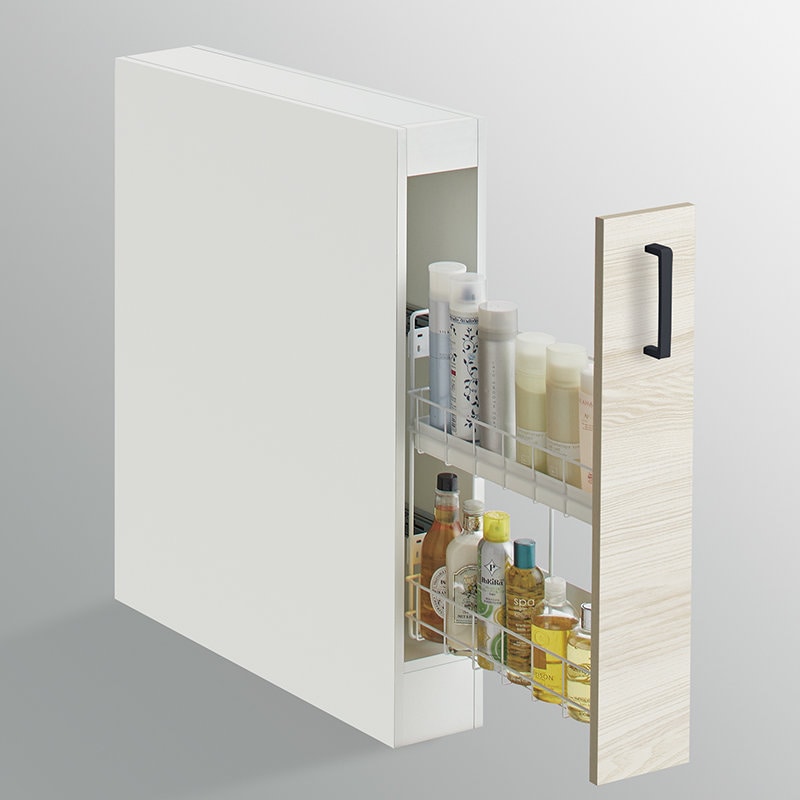 クリナップ　洗面台　ファンシオ　トールキャビネット下台　間口１５０ｍｍ　高さ８２５ｍｍ　片面引出し　右用　取手ブラック　扉色ミルクアッシュ　ＮＦＴＣ１５ＨＫＮＥ３ＭＢＲ