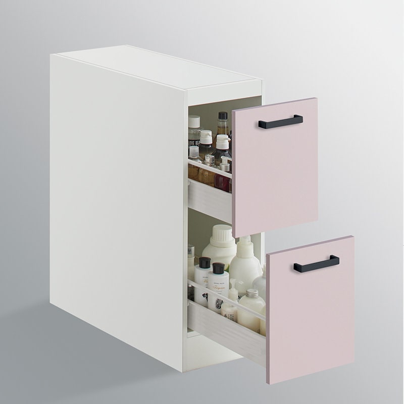 クリナップ　洗面台　ファンシオ　トールキャビネット下台　間口２５０ｍｍ　高さ８２５ｍｍ　引出しタイプ　取手ブラック　扉色スムースロゼ　ＮＦＴＣ２５ＨＢＨＥＱＵＢ