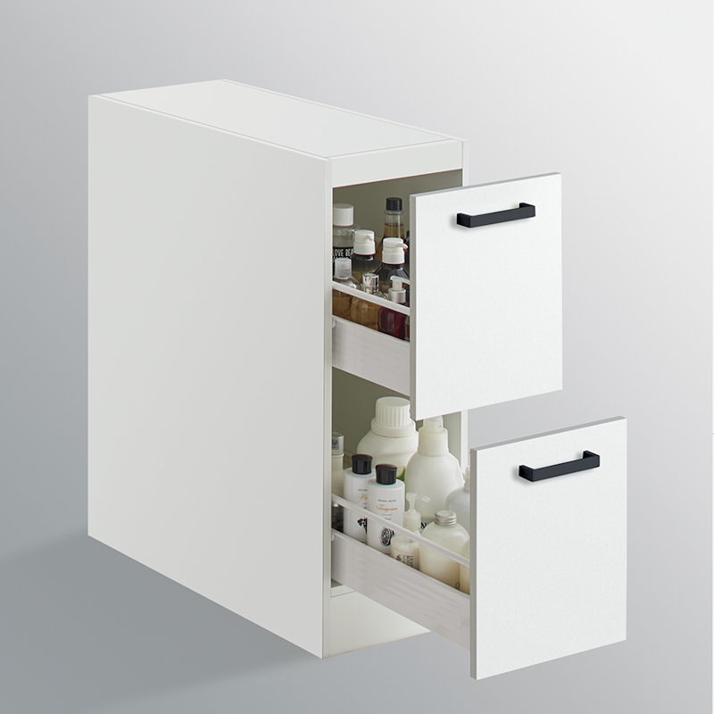 クリナップ　洗面台　ファンシオ　トールキャビネット下台　間口２５０ｍｍ　高さ７７５ｍｍ　引出しタイプ　取手ブラック　扉色スムースホワイト　ＮＦＴＣ２５ＬＢＨＥＱＴＢ