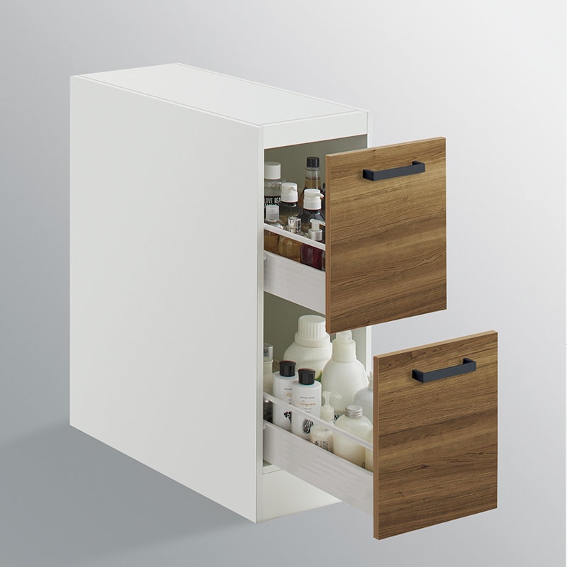 クリナップ　洗面台　ファンシオ　トールキャビネット下台　間口２５０ｍｍ　高さ７７５ｍｍ　引出しタイプ　取手ブラック　扉色ブラウンチェリー　ＮＦＴＣ２５ＬＢＨＣ３ＢＢ