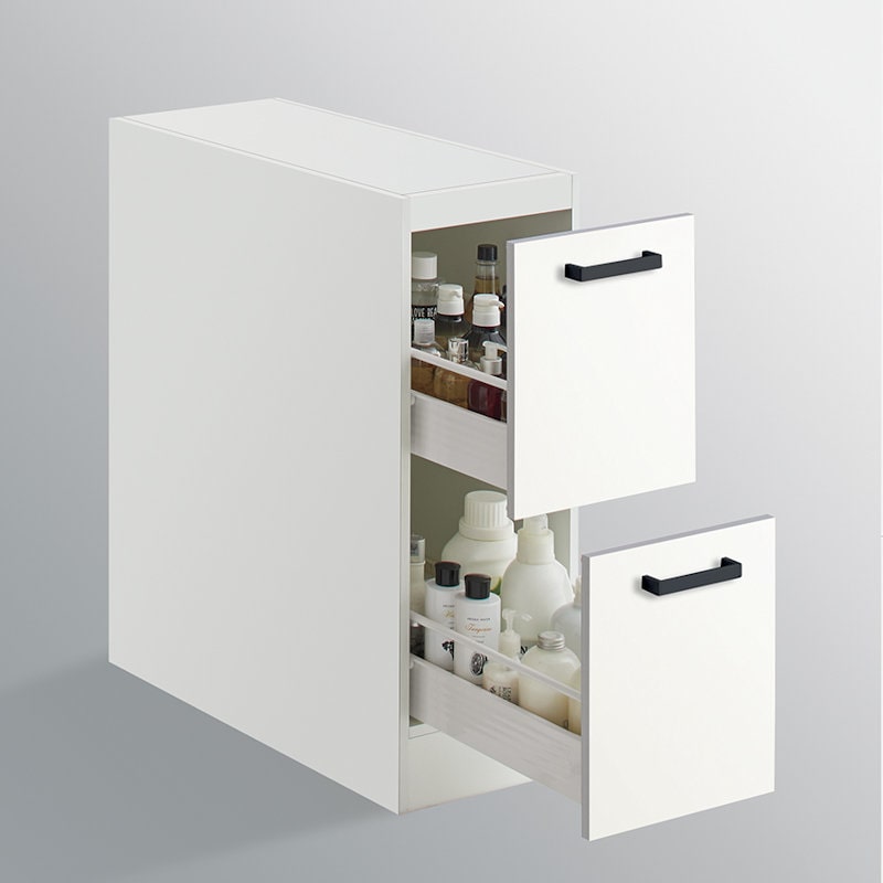 クリナップ　洗面台　ファンシオ　トールキャビネット下台　間口２５０ｍｍ　高さ７７５ｍｍ　引出しタイプ　取手ブラック　扉色モノホワイト　ＮＦＴＣ２５ＬＢＨＪＴＳＢ