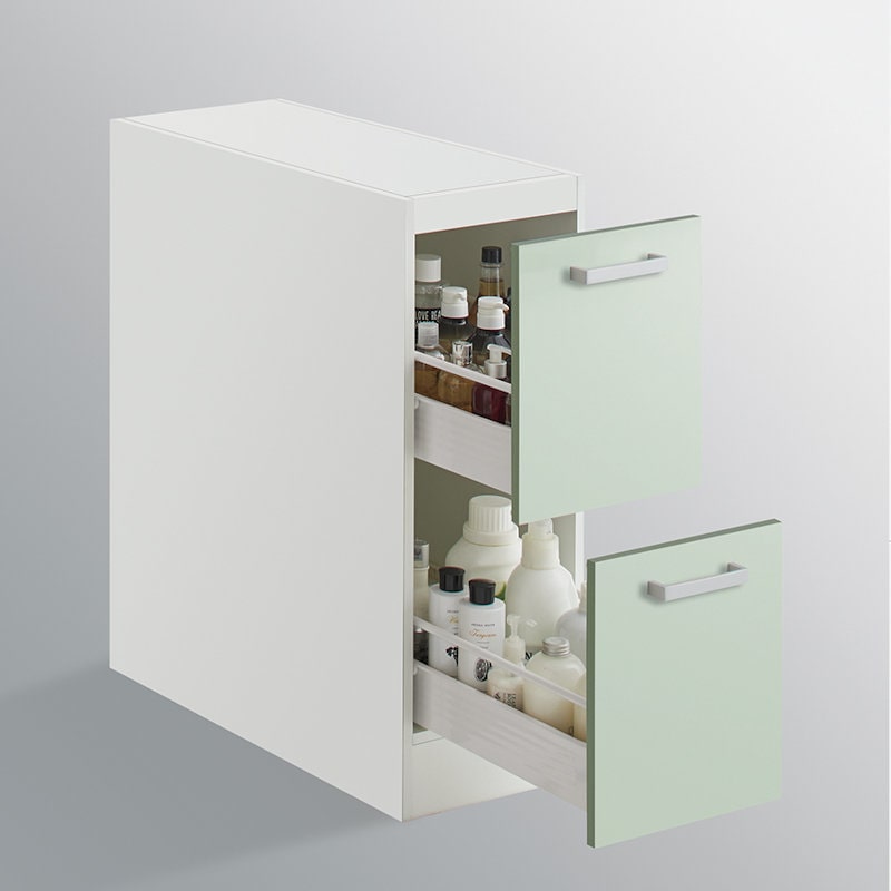 クリナップ　洗面台　ファンシオ　トールキャビネット下台　間口２５０ｍｍ　高さ７７５ｍｍ　引出しタイプ　取手シルバー　扉色スムースミントグリーン　ＮＦＴＣ２５ＬＢＨＥＱＳＳ