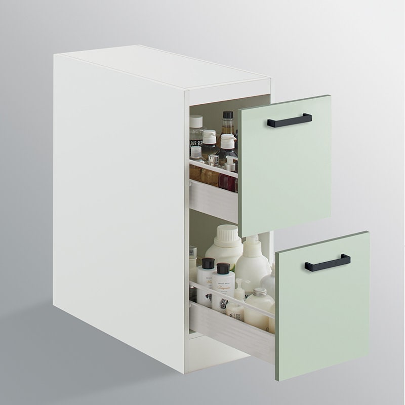 クリナップ　洗面台　ファンシオ　トールキャビネット下台　間口３００ｍｍ　高さ８２５ｍｍ　引出しタイプ　取手ブラック　扉色スムースミントグリーン　ＮＦＴＣ３０ＨＢＨＥＱＳＢ