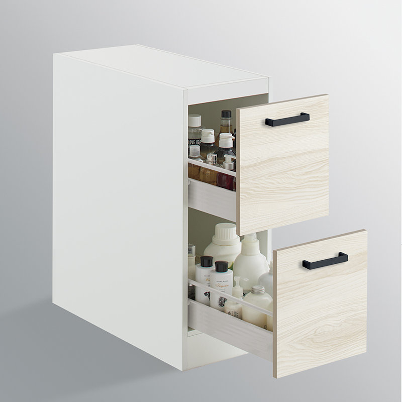 クリナップ　洗面台　ファンシオ　トールキャビネット下台　間口３００ｍｍ　高さ７７５ｍｍ　引出しタイプ　取手ブラック　扉色ミルクアッシュ　ＮＦＴＣ３０ＬＢＨＥ３ＭＢ