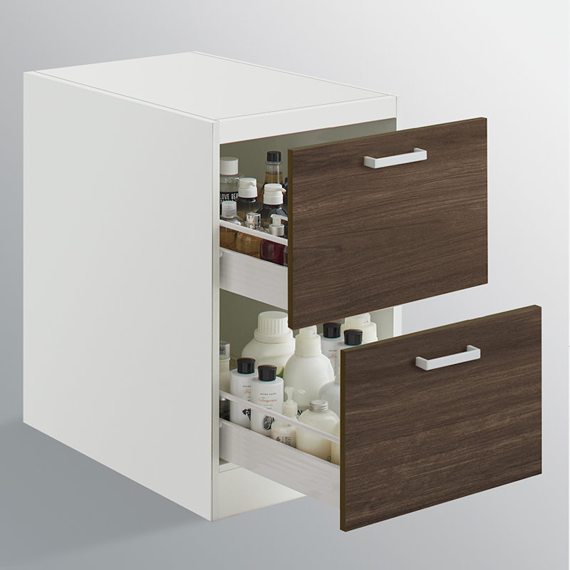 クリナップ　洗面台　ファンシオ　トールキャビネット下台　間口４５０ｍｍ　高さ８２５ｍｍ　引出しタイプ　取手シルバー　扉色バーントウォールナット　ＮＦＴＣ４５ＨＢＨＣ３ＬＳ